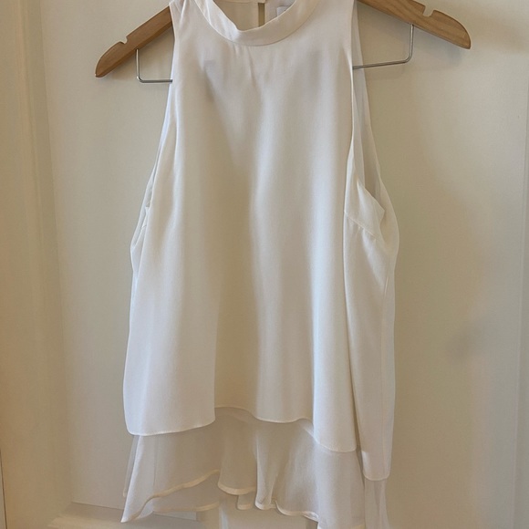 Elizabeth and James Sz Medium Women White Sleeveless Blouse w/ Ruffles 100% Silk - Picture 3 of 9
